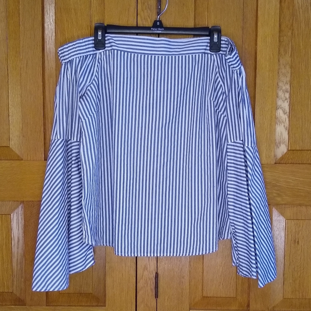 DizzyLizzy blue& white striped off shoulder blouse bell sleeve blouse